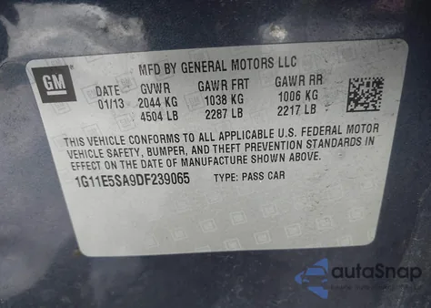 2013 Chevrolet Malibu 2Lt из США, поврежденный, VIN 1G11E5SA9DF239065